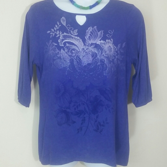 T-shirt elbow short sleeve glitter PURPLE Floral graphic Longer Fairycore - Picture 1 of 5